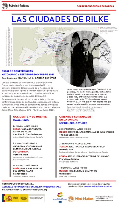 Cicle de conferències "Las ciudades de Rilke" a la Residencia de Estudiantes de Madrid, coordinat per la professora Carolina B. García