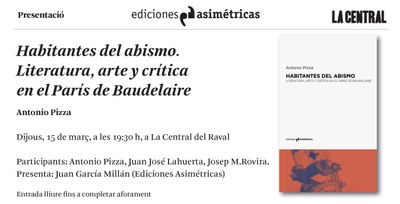 El professor Antonio Pizza presenta el llibre "Habitantes del abismo. Literatura, arte y crítica en el París de Baudelaire"