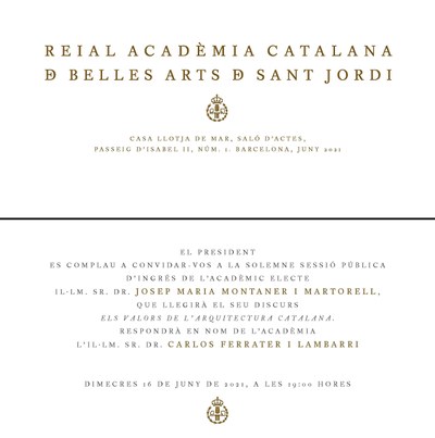 El professor Josep Maria Montaner ha estat elegit acadèmic de número de la Reial Acadèmia Catalana de Belles Arts de Sant Jordi