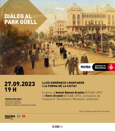 Els professors Antoni Ramon i Enric Granell presenten una conferència sobre Lluís Domènech i Montaner al Park Güell