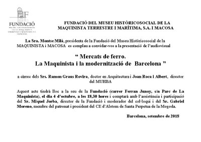 Presentació del documental "Mercats de ferro: La Maquinista i la modernització de Barcelona", amb la participació del professor Ramon Graus