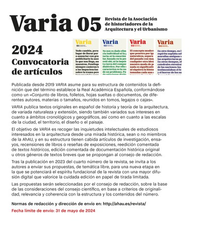 Llamada de artículos de la revista VARIA 5